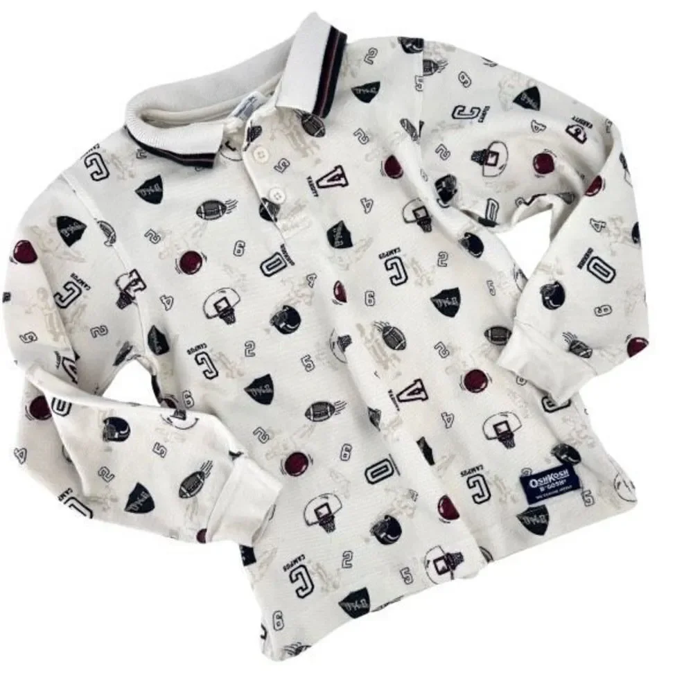 OshKosh B'gosh Kids Vintage Sweatshirt Boys Henley Sports Game White 7